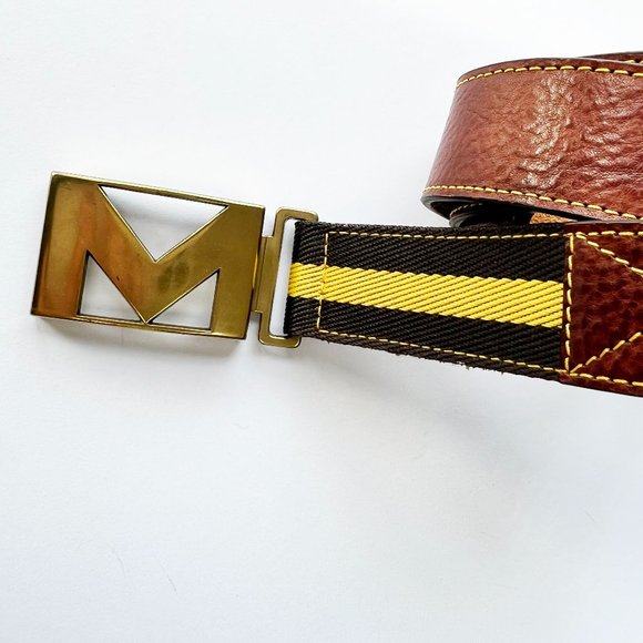 ✨3 for $15✨ M Monogram Brown Leather Belt with Gold Metal M Clasp - Picture 10 of 14